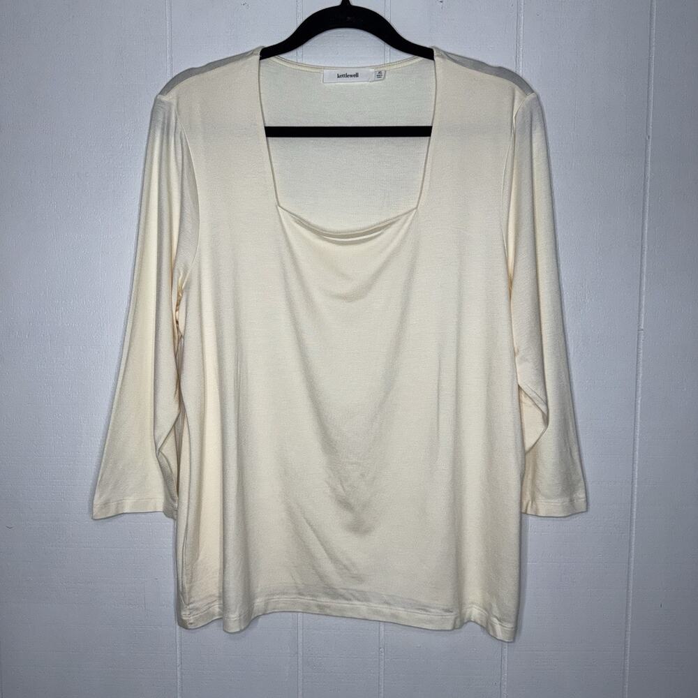 Kettlewell Women’s Square Neck Top 3/4 Sleeve Ivory Size XL